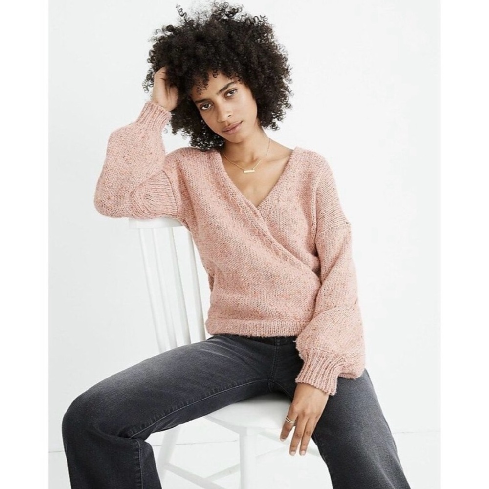 Madewell Beresford Front Wrap Knit Pullover Sweater Wool Blush Pink Size Small